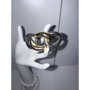 Silver & Gold Tone Cuff Bracelet Interlocking Knot Infinity 7"